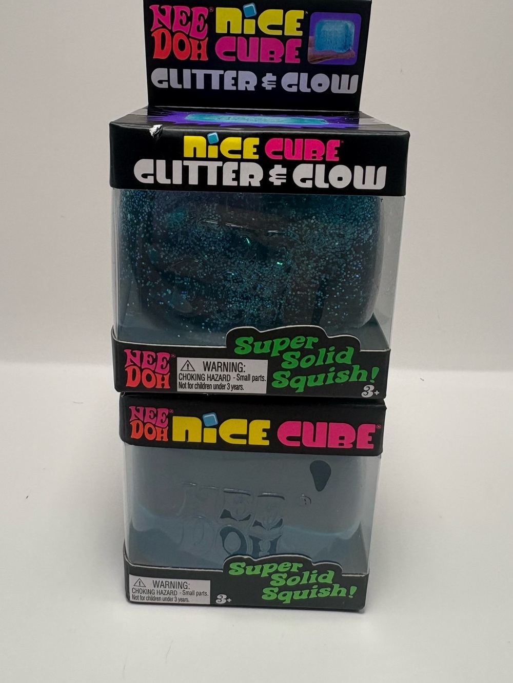 Nee doh Nice Glitter & Glow and Nice Cube Super solid squishy Set in Blue Color